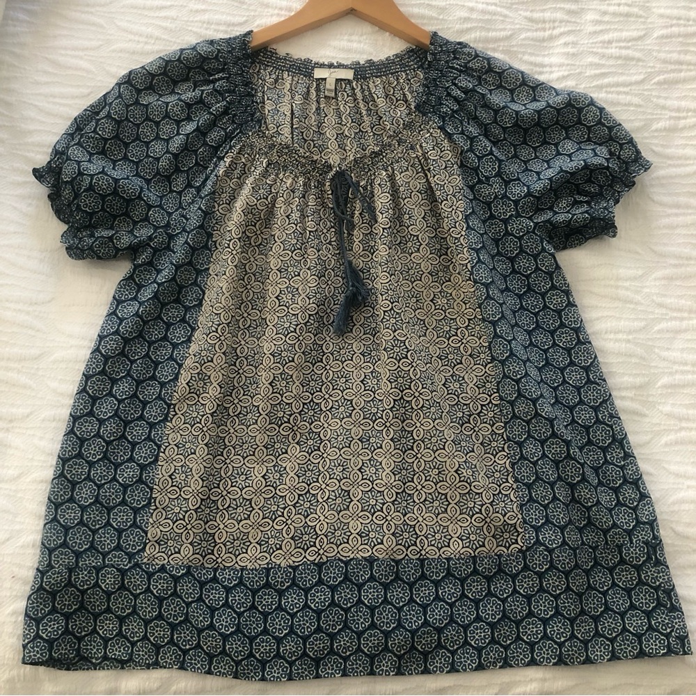 Joie Masha Silk Color Block Peasant Blouse, Size L
